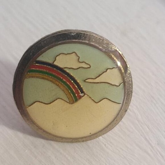 Rainbow In The Clouds Vintage Lapel Pin Tie Tack - Picture 3 of 5